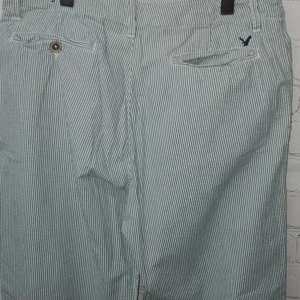 American Eagle Outfitters Classic Fit Flat Front Blue Pin Stripe Chinco Pants - Picture 2 of 12